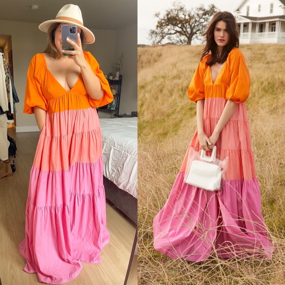 STAUD | NWT!! Pink Meadow Tiered Crepe De Chine Maxi Dress size: XS - Picture 2 of 12